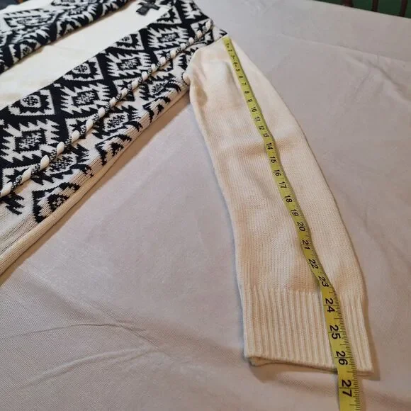 Sabrina Lauren White Black Aztec Print Knit Open Front Cardigan Boho Hippie Sz L - Picture 6 of 9